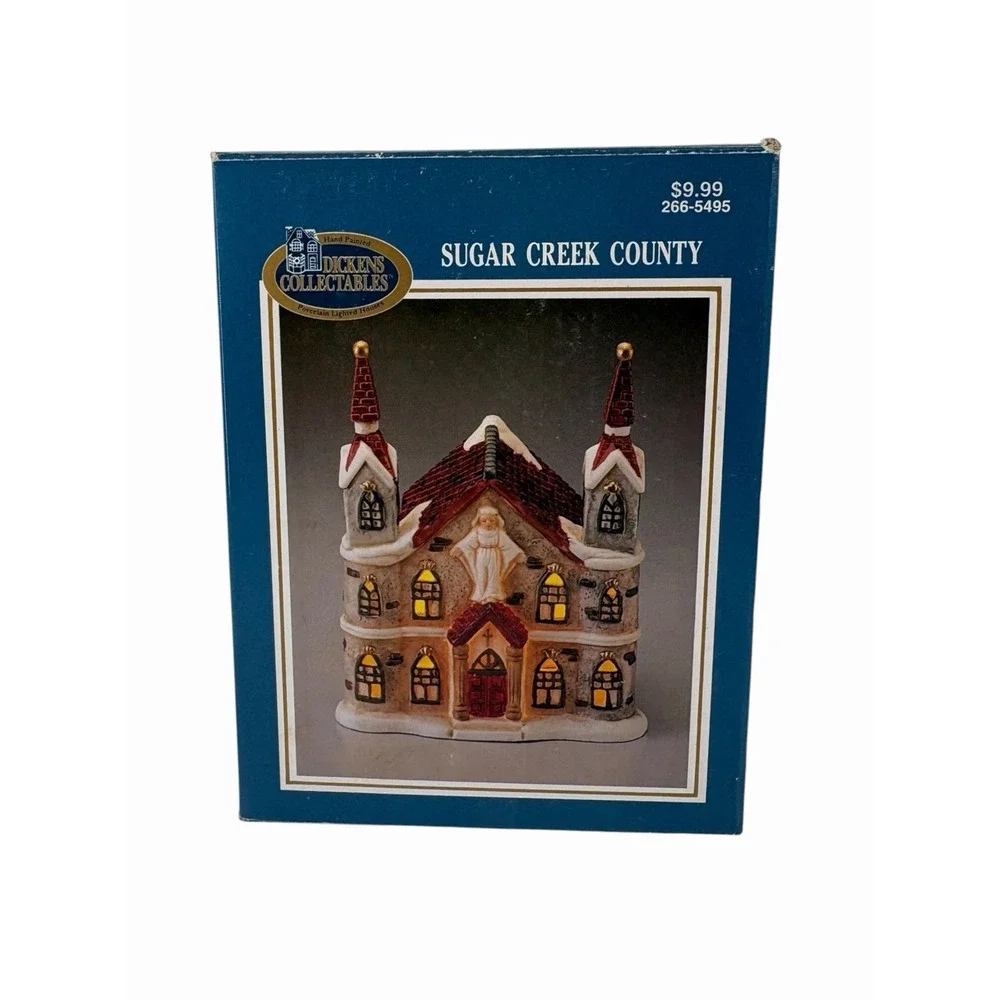 Vtg Dickens Collectables Sugar Creek County Porcelain Lighted Church Village